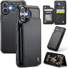 for iPhone 16 Pro Max Case with RFID Blocking and 5 Credit Card Holder, Premium Durable Slim Leather Magnetic Clasp Kickstand Heavy Duty Shockproof Protective Cover.- Black