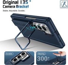 for Samsung Galaxy Z Fold 7 Protect Case with Wristband & Lens Stand,Bulit-in Screen & Hinge Protection Shockproof Full Body Drop Fall Protection.(Blue)