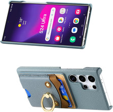 for Samsung Galaxy S24 Ultra Case Lychee Leather Card Slot Equipped with Finger Ring Easy to Carry Calf Card Holder Cute Style Shockproof and Drop-Proof