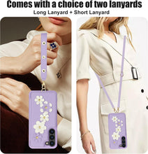 for Samsung Galaxy S23 Plus Case Exquisite Leather Built-in Flip Card Holder Freshness Small Flower Pattern with Long and Short Strap flip Bracket Daily Travel Women