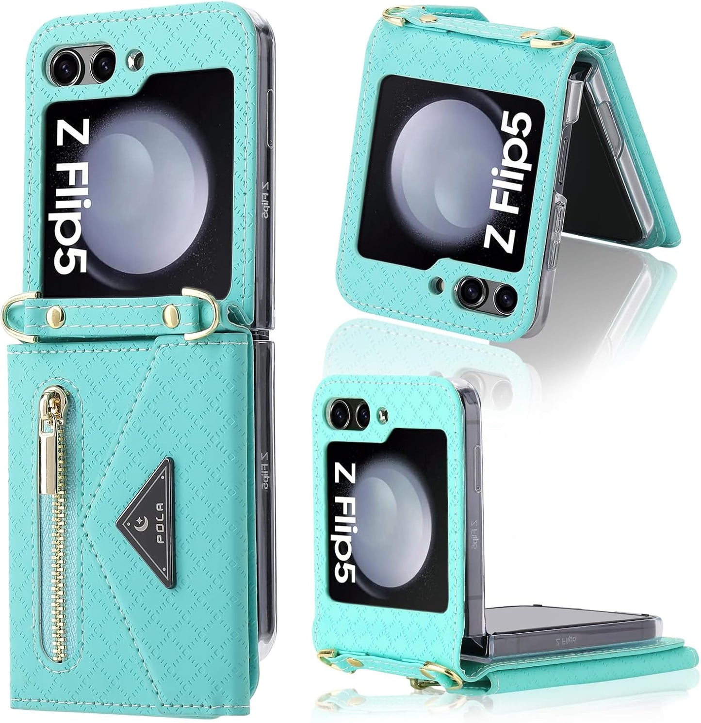 for Z Flip Case with Zipper Wallet, Blue Phone case with Strap for Samsung Galaxy Z Flip 5 (Blue,Galaxy Z Flip 5)