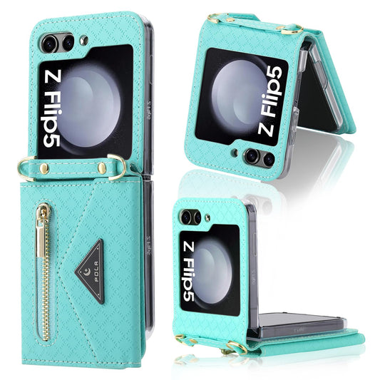 for Z Flip Case with Zipper Wallet, Blue Phone case with Strap for Samsung Galaxy Z Flip 5 (Blue,Galaxy Z Flip 5)