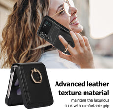 for Samsung Galaxy Z Flip 6 Case with Ring Stand Exquisite and Fashionable PU Leather Folding Protective Cover Full Body Anti-Fall and Shockproof