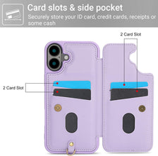 for iPhone 16 Case Exquisite Leather Built-in Flip Card Holder Freshness Small Flower Pattern with Long and Short Strap flip Bracket Daily Travel Women