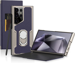 for Samsung Galaxy S24 Ultra Phone Case Flip Cover with Ring and Card Slot Cam Protection Faux Leather Full Wrap Noble and Elegant Full Protective Cover