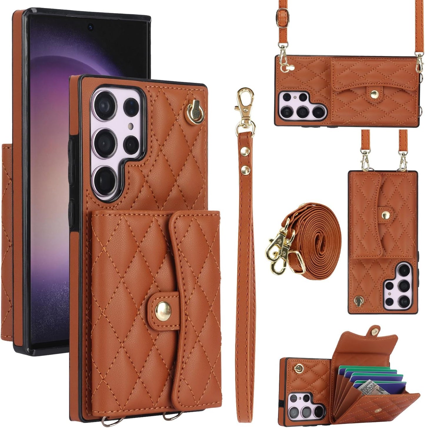 for Samsung Galaxy S24 Ultra Accordion Crossbody Wallet Case, 4 Card Slots, RFID Blocking, and Adjustable Strap - Stylish and Versatile Accessory. (Purple)