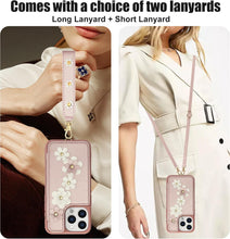 for iPhone 15 Pro Max Case Exquisite Leather Built-in Flip Card Holder Freshness Small Flower Pattern with Long and Short Strap flip Bracket Daily Travel Women