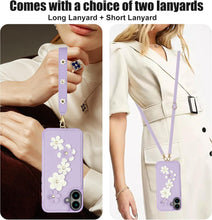 for iPhone 16 Case Exquisite Leather Built-in Flip Card Holder Freshness Small Flower Pattern with Long and Short Strap flip Bracket Daily Travel Women