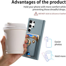 for Samsung Galaxy S24 Ultra Case Lychee Leather Card Slot Equipped with Finger Ring Easy to Carry Calf Card Holder Cute Style Shockproof and Drop-Proof