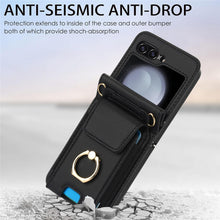 for Samsung Galaxy Z Flip6 Wallet Case with Large Card Slot and Stand and Ring and Detachable Crossbody Shoulder Strap and Short Wrist Strap