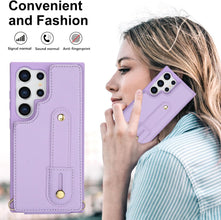 for Samsung Galaxy S23 Ultra Case Premium Leather Flip Card Holder Photo Frame Wallet Case Equipped with Long Strap for Cross-Body Adjustable Wrist Strap Bracket