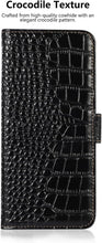 Genuine Leather Case for iPhone 17 Pro with 3 Credit Card Slot RFID Blocking,Crocodile Pattern and Magnetic Closure with Full Body Screen Camera Protective Flip Cover - Brown
