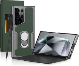 for Samsung Galaxy S24 Ultra Phone Case Flip Cover with Ring and Card Slot Cam Protection Faux Leather Full Wrap Noble and Elegant Full Protective Cover