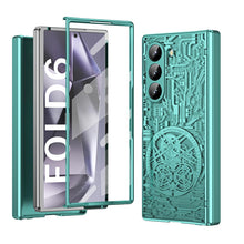 for Samsung Galaxy Z Fold 6 Case with Mechanical Legend Pattern, Front Screen Protector - Sleek Design, Holographic Texture, Plating Folding Completely 360 Full Protection.(Gold)
