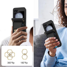 for Samsung Galaxy Z Flip6 Wallet Case with Large Card Slot and Stand and Ring and Detachable Crossbody Shoulder Strap and Short Wrist Strap