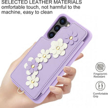 for Samsung Galaxy S23 Plus Case Exquisite Leather Built-in Flip Card Holder Freshness Small Flower Pattern with Long and Short Strap flip Bracket Daily Travel Women