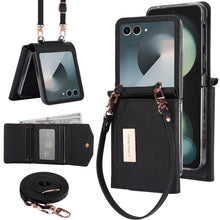 for Samsung Galaxy Z Flip 7 Wallet Case with Built-in Leather Cash Slot and Credit Card Holder. Wristlet Strap and Hinge Protection, Carrying Handbag Phone Case for Women Ladies.(Orange)