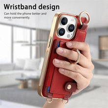 for iPhone 16 Pro Max Mobile Phone Case Card Holder Double Ring Leather Adjustable Length Strap Fashionable Compatibility with Daily Travel Anti-Drop Shockproof Anti-Fingerprint