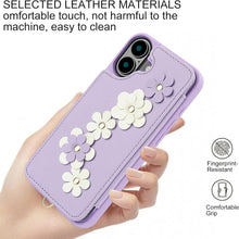 for iPhone 16 Case Exquisite Leather Built-in Flip Card Holder Freshness Small Flower Pattern with Long and Short Strap flip Bracket Daily Travel Women