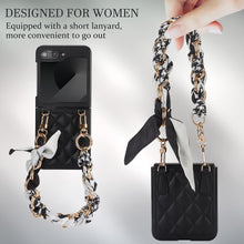 for Samsung Galaxy Z Flip6 Mobile Phone Case Folding Version with Detachable Crossbody Strap and Scarf Lanyard Anti-Fall Wear-Resistant Luxury Leather Protective Case
