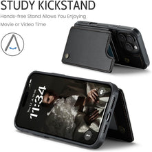 for iPhone 16 Pro Max Case with RFID Blocking and 5 Credit Card Holder, Premium Durable Slim Leather Magnetic Clasp Kickstand Heavy Duty Shockproof Protective Cover.- Black