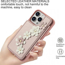 for iPhone 15 Pro Max Case Exquisite Leather Built-in Flip Card Holder Freshness Small Flower Pattern with Long and Short Strap flip Bracket Daily Travel Women