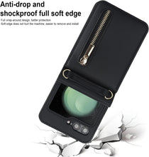 for Samsung Galaxy Z Flip5 Wallet Case with 4 Card Holder and 1 Zipper Slot Crossbody Strap Lanyard and Stylish PU Leather Shockproof Protective Cover