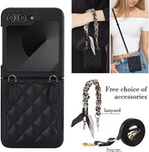 for Samsung Galaxy Z Flip6 Mobile Phone Case Folding Version with Detachable Crossbody Strap and Scarf Lanyard Anti-Fall Wear-Resistant Luxury Leather Protective Case