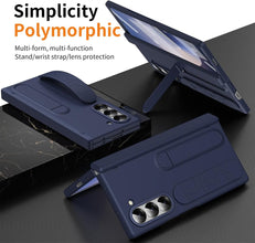 for Samsung Galaxy Z Fold 7 Protect Case with Wristband Stand,Bulit-in Hinge Protection, Screen & Lens Protection Shockproof Full Body Drop Fall Protection.(Blue)