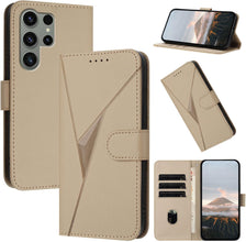 for Samsung Galaxy S23 Case Novel Triangle Embossing Multiple Card Slots Flip Cover Magnetic Wallet Clasp RFID Function Leather Stand Shockproof and Drop-Proof
