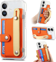 for iPhone 16 Pro Case Clear PC Bottom Case Leather Buckle Card Holder Adjustable Wrist Strap Trendy Little Fresh iPhone 16 Pro Case