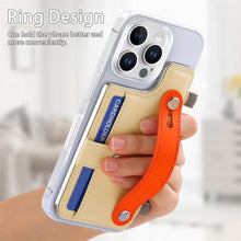 for iPhone 16 Pro Case Clear PC Bottom Case Leather Buckle Card Holder Adjustable Wrist Strap Trendy Little Fresh iPhone 16 Pro Case