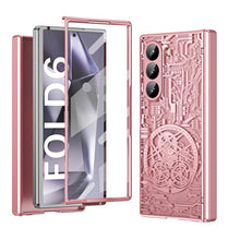 for Samsung Galaxy Z Fold 6 Case with Mechanical Legend Pattern, Front Screen Protector - Sleek Design, Holographic Texture, Plating Folding Completely 360 Full Protection.(Gold)