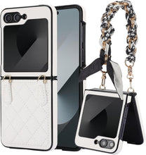 for Samsung Galaxy Z Flip6 Mobile Phone Case Folding Version with Detachable Crossbody Strap and Scarf Lanyard Anti-Fall Wear-Resistant Luxury Leather Protective Case