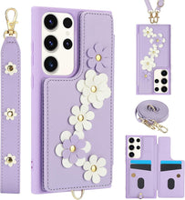 for Samsung Galaxy S23 Plus Case Exquisite Leather Built-in Flip Card Holder Freshness Small Flower Pattern with Long and Short Strap flip Bracket Daily Travel Women
