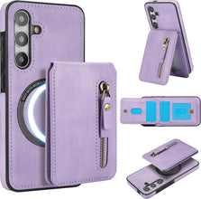 for Samsung Galaxy S24 Case with 2-in-1 Detachable Magnetic Wallet 4 Card Slots and 1 Zipper Bag Compatible MagSafe and RFID Blocking Stand Wireless Charging