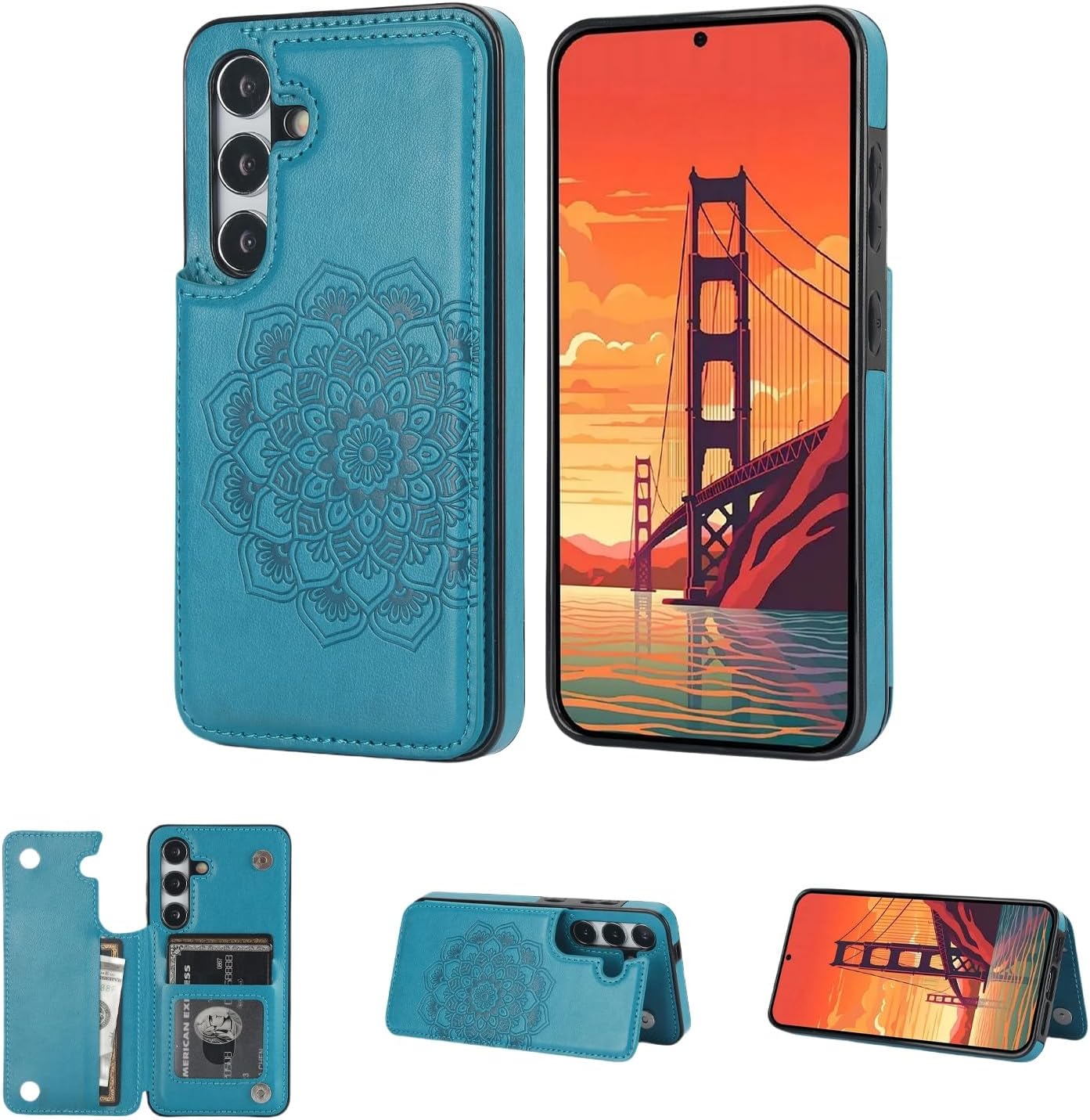 for Samsung Galaxy S24 Wallet Case Magnetic Flip Cover with 3 Card Slots and Stand Feature Floral Design Protective Phone Case