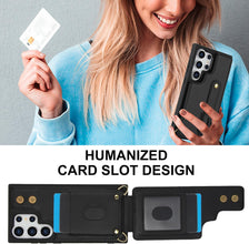 for Samsung Galaxy S25 Ultra Case Premium Leather Flip Card Holder Photo Frame Wallet Case Equipped with Long Strap for Cross-Body Adjustable Wrist Strap Bracket