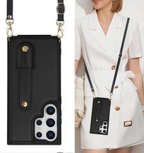 for Samsung Galaxy S25 Ultra Case Premium Leather Flip Card Holder Photo Frame Wallet Case Equipped with Long Strap for Cross-Body Adjustable Wrist Strap Bracket