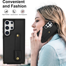 for Samsung Galaxy S25 Ultra Case Premium Leather Flip Card Holder Photo Frame Wallet Case Equipped with Long Strap for Cross-Body Adjustable Wrist Strap Bracket