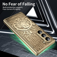 for Samsung Galaxy Z Fold 6 Case with Mechanical Legend Pattern, Front Screen Protector - Sleek Design, Holographic Texture, Plating Folding Completely 360 Full Protection.(Gold)