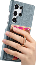 for Samsung Galaxy S24 Ultra Case Lychee Leather Card Slot Equipped with Finger Ring Easy to Carry Calf Card Holder Cute Style Shockproof and Drop-Proof