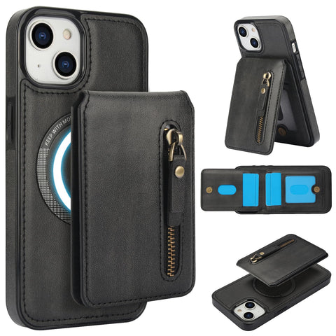 Konstreet for iPhone 14 Series Case with 2-in-1 Detachable Magnetic Wallet 4 Card Slots and 1 Zipper Bag Compatible MagSafe and RFID Blocking Stand Wireless Charging