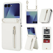 for Samsung Galaxy Z Flip 7 Luxury Zipper Wallet Phone Case, Multi-Function Kickstand Card Holder Adjustable Crossbody Strap, Fashion Flip Case.(Black)