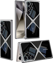 for Samsung Galaxy S25 Ultra Back Cover Electroplated Leather Drop-Proof Shockproof Soft TPU Glossy Frame X Pattern Phone Case for Galaxy S25 Ultra
