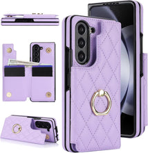 for Samsung Galaxy Z Fold 6 Wallet Case with Ring and Credit Card Holder, Cash Slot, Luxurious Diamond Leather Magnetic Clasp Kickstand Heavy Duty Protective Cover.(Green)