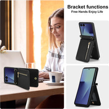 for Samsung Galaxy Z Flip 7 Luxury Zipper Wallet Phone Case, Multi-Function Kickstand Card Holder Adjustable Crossbody Strap, Fashion Flip Case.(Black)