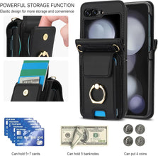 for Samsung Galaxy Z Flip6 Wallet Case with Large Card Slot and Stand and Ring and Detachable Crossbody Shoulder Strap and Short Wrist Strap