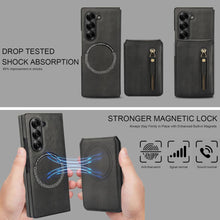 삼성 갤럭시 Z Fold5 케이스, 2-in-1 분리형 자석 지갑, 4개의 카드 슬롯, 1개의 지퍼백, MagSafe 및 RFID 차단 스탠드, 무선 충전