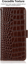 Genuine Leather Case for iPhone 16 Pro Max Pro with 3 Credit Card Slot RFID Blocking,Crocodile Pattern and Magnetic Closure with Full Body Screen Camera Protective Flip Cover - Brown